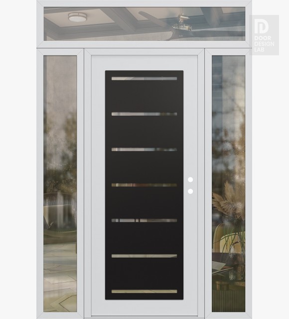 Modern Steel Front Door Diamond C11 60" x 96" white/white clear Glass Panel black LHI with 2 Sidelites and Transom clear Glass