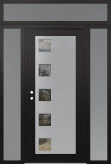 Diamond C5 60" x 96" black/black clear Glass Panel stainless steel RHI with 2 Sidelites and Transom frosted Glass