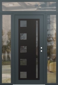 Diamond C3 64" x 96" anthracite/anthracite mirrored Glass Panel black LHI with 2 Sidelites and Transom clear Glass