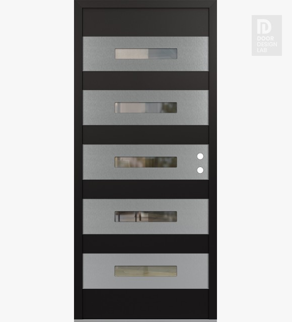 Modern Steel Front Door Diamond D9 36" x 80" black/black clear Glass Panel stainless steel LHI