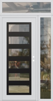 Diamond C9 50" x 96" white/white clear Glass Panel black LHI with Sidelite and Transom clear Glass