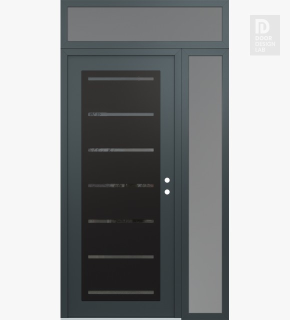 Modern Steel Front Door Diamond C11 48" x 96" anthracite/anthracite mirrored Glass Panel black LHI with Sidelite and Transom frosted Glass