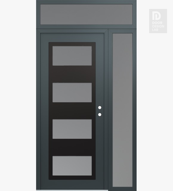 Modern Steel Front Door Diamond C2 48" x 96" anthracite/anthracite frosted Glass Panel black LHI with Sidelite and Transom frosted Glass