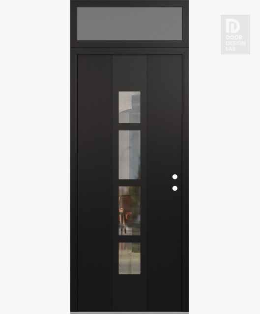 Modern Steel Front Door DIAMOND A10 36" X 96" BLACK/BLACK CLEAR GLASS PANEL BLACK LHI WITH TRANSOM FROSTED GLASS