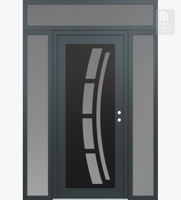 Modern Steel Front Door Diamond C12 68" x 96" anthracite/anthracite frosted Glass Panel black LHI with 2 Sidelites and Transom frosted Glass