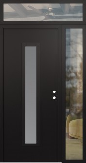 DIAMOND A11 48" X 96" BLACK/WHITE FROSTED GLASS PANEL BLACK LHI WITH SIDELITE AND TRANSOM CLEAR GLASS