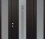 Modern Steel Front Door DIAMOND A4 60" X 96" BLACK/WHITE FROSTED GLASS PANEL STAINLESS STEEL RHI WITH 2 SIDELITES AND TRANSOM FROSTED GLASS
