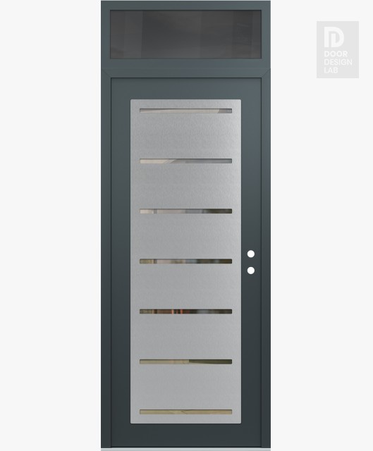 Modern Steel Front Door Diamond C11 36" x 96" anthracite/anthracite clear Glass Panel stainless steel LHI with Transom mirrored Glass