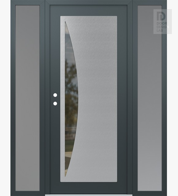 Modern Steel Front Door Diamond C13 68" x 80" anthracite/anthracite clear Glass Panel stainless steel RHI with 2 Sidelites frosted Glass