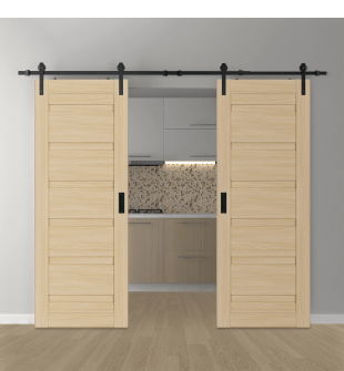 DOUBLE BARN DOOR LOUVER LOIRE ASH 56" X 96" X 1 3/4" BLACK HARDWARE