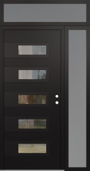 Diamond D3 52" x 96" black/black clear Glass Panel black LHI with Sidelite and Transom frosted Glass