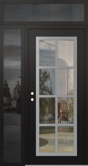 Diamond C16 52" x 96" black/black clear Glass Panel stainless steel RHI with Sidelite and Transom mirrored Glass