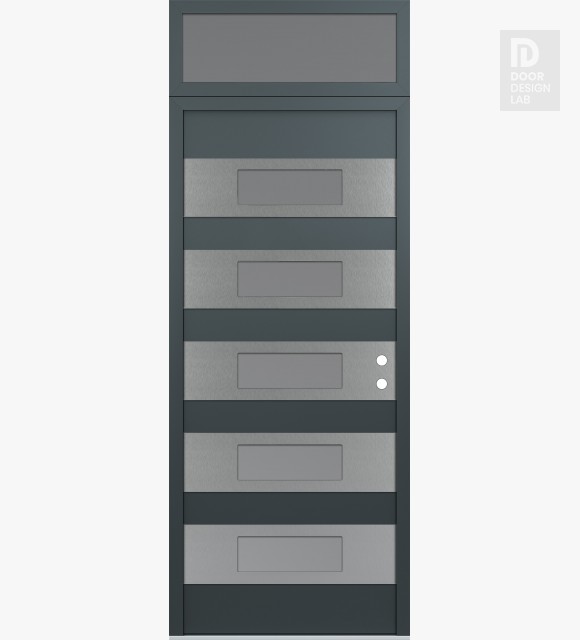 Modern Steel Front Door Diamond D5 36" x 96" anthracite/anthracite frosted Glass Panel stainless steel LHI with Transom frosted Glass