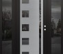 Modern Steel Front Door Diamond C3 68" x 80" black/black mirrored Glass Panel stainless steel LHI with 2 Sidelites mirrored Glass