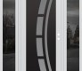 Modern Steel Front Door Diamond C12 64" x 80" white/white frosted Glass Panel black LHI with 2 Sidelites mirrored Glass