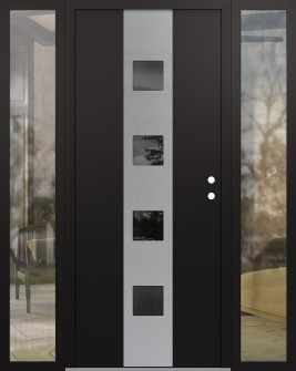 DIAMOND A12 68" X 80" BLACK/BLACK MIRRORED GLASS PANEL STAINLESS STEEL LHI WITH 2 SIDELITES CLEAR GLASS