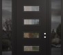 Modern Steel Front Door Diamond D1 64" x 96" black/black clear Glass Panel black LHI with 2 Sidelites and Transom mirrored Glass