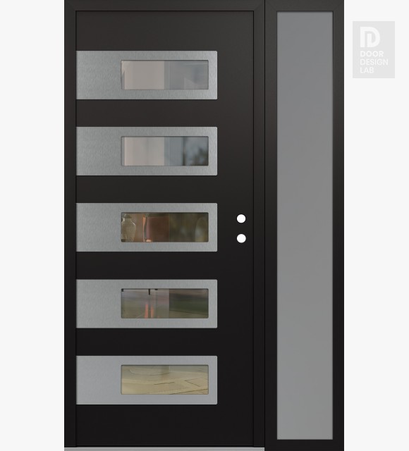 Modern Steel Front Door Diamond D3 50" x 80" black/black clear Glass Panel stainless steel LHI with Sidelite frosted Glass