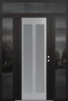 Diamond C14 68" x 96" black/white frosted Glass Panel stainless steel LHI with 2 Sidelites and Transom mirrored Glass
