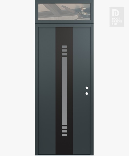 Modern Steel Front Door DIAMOND A5 36" X 96" ANTHRACITE/ANTHRACITE FROSTED GLASS PANEL BLACK LHI WITH TRANSOM CLEAR GLASS