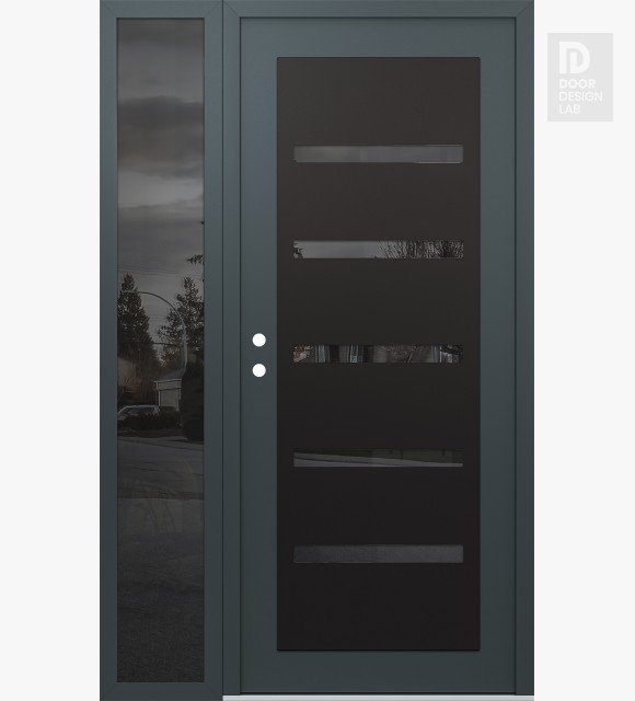 Modern Steel Front Door Diamond C7 52" x 80" anthracite/anthracite mirrored Glass Panel black RHI with Sidelite mirrored Glass