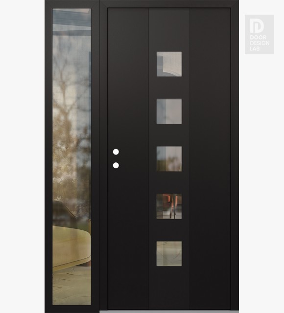 Modern Steel Front Door DIAMOND A13 50" X 80" BLACK/BLACK CLEAR GLASS PANEL BLACK RHI WITH SIDELITE CLEAR GLASS