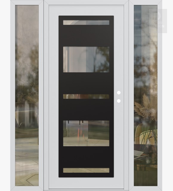 Modern Steel Front Door Diamond C10 60" x 80" white/white clear Glass Panel black LHI with 2 Sidelites clear Glass