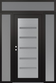 Diamond C7 68" x 96" black/white frosted Glass Panel stainless steel RHI with 2 Sidelites and Transom frosted Glass