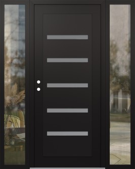 Diamond C7 60" x 80" black/white frosted Glass Panel black RHI with 2 Sidelites clear Glass