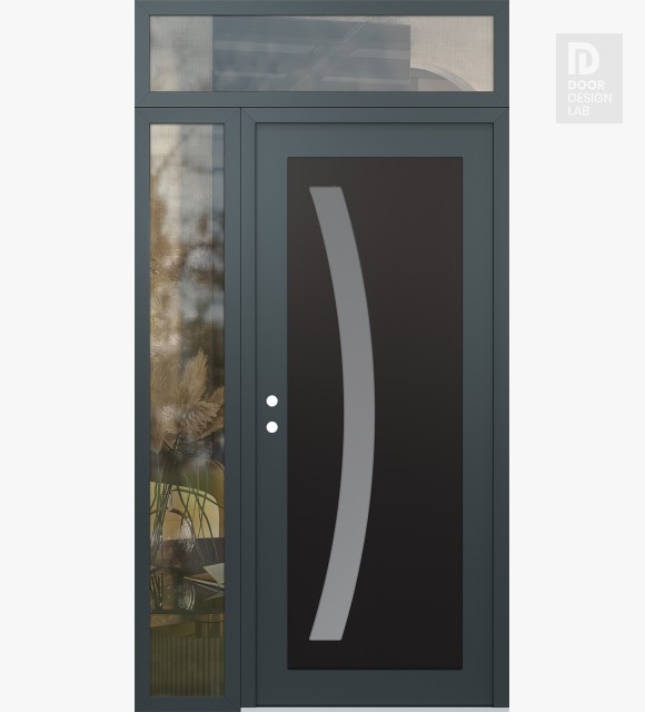 Modern Steel Front Door Diamond C4 48" x 96" anthracite/anthracite frosted Glass Panel black RHI with Sidelite and Transom clear Glass