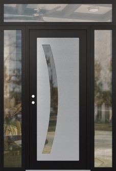 Diamond C4 64" x 96" black/black clear Glass Panel stainless steel RHI with 2 Sidelites and Transom clear Glass