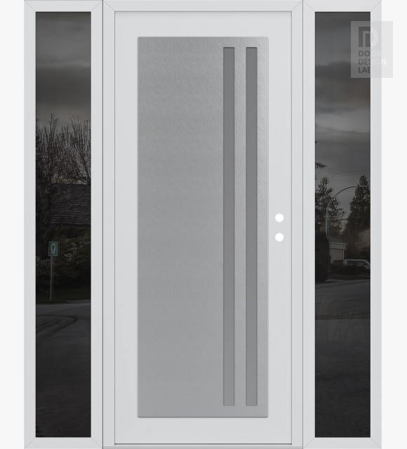 Modern Steel Front Door Diamond C6 60" x 80" white/white frosted Glass Panel stainless steel LHI with 2 Sidelites mirrored Glass