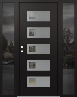 Diamond D2 60" x 80" black/black clear Glass Panel stainless steel RHI with 2 Sidelites mirrored Glass