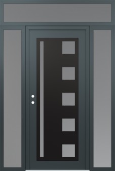 Diamond C3 68" x 96" anthracite/anthracite frosted Glass Panel black RHI with 2 Sidelites and Transom frosted Glass