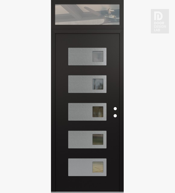 Modern Steel Front Door Diamond D2 36" x 96" black/black clear Glass Panel stainless steel LHI with Transom clear Glass