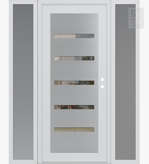 Modern Steel Front Door Diamond C7 68" x 80" white/white clear Glass Panel stainless steel LHI with 2 Sidelites frosted Glass