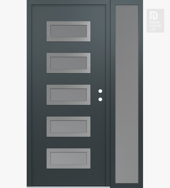 Modern Steel Front Door Diamond D1 48" x 80" anthracite/anthracite frosted Glass Panel stainless steel LHI with Sidelite frosted Glass