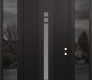 Modern Steel Front Door DIAMOND A4 64" X 96" BLACK/WHITE FROSTED GLASS PANEL BLACK LHI WITH 2 SIDELITES AND TRANSOM MIRRORED GLASS