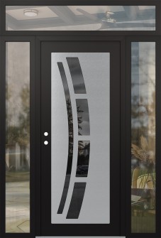 Diamond C12 60" x 96" black/black mirrored Glass Panel stainless steel RHI with 2 Sidelites and Transom clear Glass