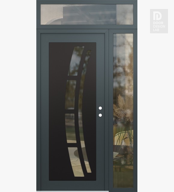 Modern Steel Front Door Diamond C12 48" x 96" anthracite/anthracite clear Glass Panel black LHI with Sidelite and Transom clear Glass