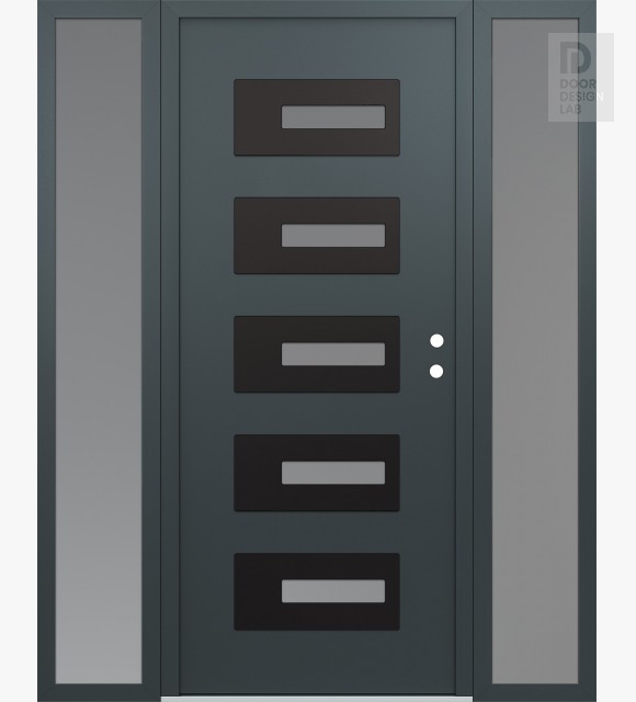 Modern Steel Front Door Diamond D6 64" x 80" anthracite/anthracite frosted Glass Panel black LHI with 2 Sidelites frosted Glass