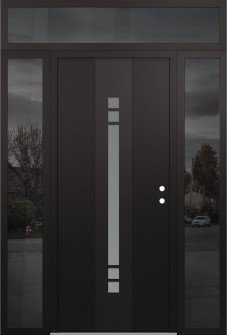 DIAMOND A4 60" X 96" BLACK/WHITE FROSTED GLASS PANEL BLACK LHI WITH 2 SIDELITES AND TRANSOM MIRRORED GLASS