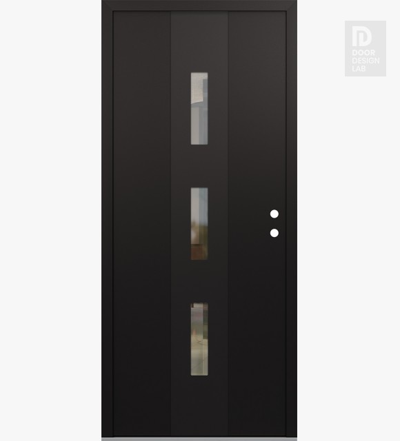 Modern Steel Front Door DIAMOND A7 36" X 80" BLACK/BLACK CLEAR GLASS PANEL BLACK LHI