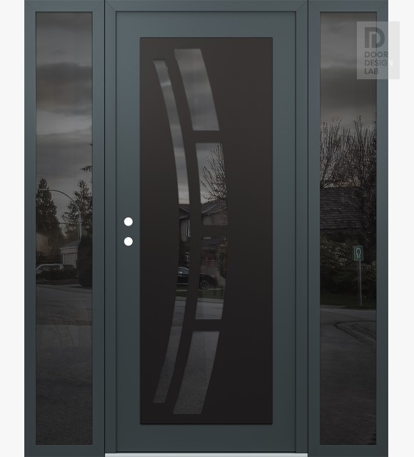 Modern Steel Front Door Diamond C12 68" x 80" anthracite/anthracite mirrored Glass Panel black RHI with 2 Sidelites mirrored Glass
