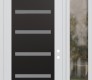 Modern Steel Front Door Diamond C7 50" x 96" white/white frosted Glass Panel black LHI with Sidelite and Transom clear Glass