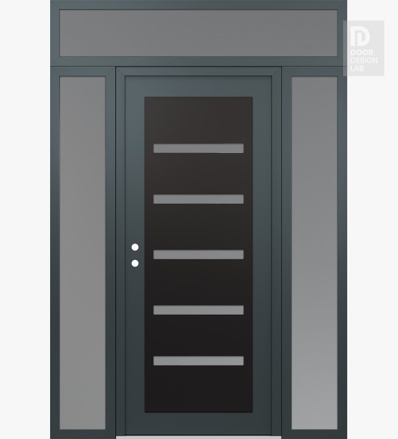Modern Steel Front Door Diamond C7 68" x 96" anthracite/anthracite frosted Glass Panel black RHI with 2 Sidelites and Transom frosted Glass