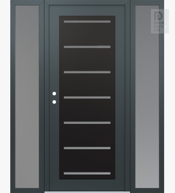 Modern Steel Front Door Diamond C11 60" x 80" anthracite/anthracite frosted Glass Panel black RHI with 2 Sidelites frosted Glass
