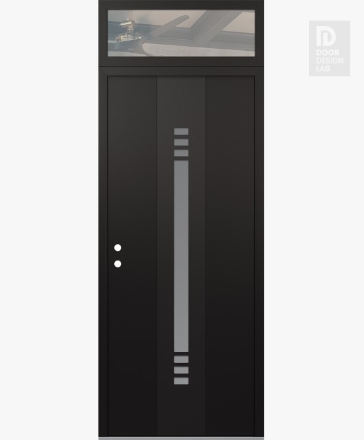 Modern Steel Front Door DIAMOND A5 36" X 96" BLACK/WHITE FROSTED GLASS PANEL BLACK RHI WITH TRANSOM CLEAR GLASS