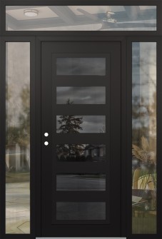 Diamond C9 68" x 96" black/black mirrored Glass Panel black RHI with 2 Sidelites and Transom clear Glass