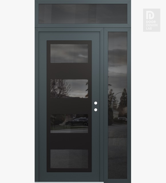Modern Steel Front Door Diamond C2 52" x 96" anthracite/anthracite mirrored Glass Panel black LHI with Sidelite and Transom mirrored Glass